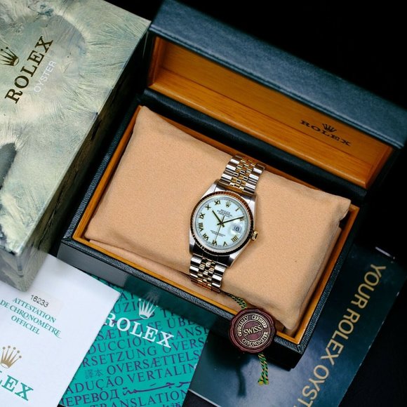 MEN'S ROLEX DATEJUST WHITE ROMAN DIAL 36MM WATCH ORIGINAL BOX & PAPERS 16233 - Picture 1 of 13